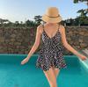 Traje de baño de una pieza con falda, estilo francés, floral, con tirantes de acero, estilo boxeador conservador, para aguas termales.
