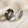 Anillo Ancho de Plata S925 Italiana Chapado en Oro Incrustado de Diamantes para Mujer, Estilo Chino Retro, Lujo Ligero, Anillo de Diseño de Nicho de Gama Alta