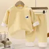 Ropa abrigadora para bebé de otoño e invierno, conjunto de ropa interior térmica afelpada y engrosada, pijama de manga larga y ropa de estar para niños y niñas