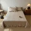 Estilo Coreano Color Liso Doble Cara Todo Algodón Lavado con Arena Funda para Cama Individual Juego de Tres Piezas Algodón Puro Grosor Acolchado de Encaje Sábana para Cama Todas las Estaciones Universal