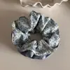 Ponto Onda Azul Floral Vintage Quadrado Laço Grande Anel Suave para Cabelo Corda para Rabo de Cavalo Estilo Pastoral Novos Acessórios de Cabelo