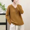 Suéter de Punto de Algodón Retro para Mujer, Cuello en V, Botones de Colores, Manga Larga, Holgado, Casual, Otoño Invierno, Versátil, Capa Interior, Capa Base