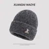 Chapéu de Lã com Cabeça Grande de Urso para Mulheres no Outono e Inverno, Fashionável que Mostra o Rosto, Proteção de Orelha Versátil, Chapéu de Tricô Quente Masculino, Chapéu para Frio