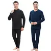 Conjunto de Roupa Íntima Térmica para Homens de Meia-Idade e Idosos, Espessado e com Forro de Lã, Resistente ao Frio, Seda, para Pai e Avô, Tamanho Grande, Inverno