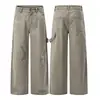 Muxi Roupa Calça de Corte Largo com Manchas de Tinta Lavada 100% Algodão para Exploração Florestal ao Ar Livre Calça Reta Solta de Trabalho Calça Casual para Homens