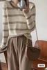 Jersey de Punto a Rayas de Cuello Redondo Ropa de Otoño e Invierno para Mujer 2024 Nuevo Top de Moda de Manga Larga Ajustado