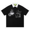 Camisa Polo Estampada Vintage Desgastada|Top Holgado de Manga Corta Estilo Streetwear Americano, Estilo Unisex para Pareja