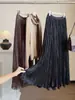Falda plisada resistente con pliegues dorados para mujer, nuevo estilo de otoño, elegante, que cubre las caderas, cintura alta elástica, falda de línea A adelgazante con un dobladillo amplio