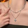 Collar Cruzado Azul de Doble Capa Superpuesto con Goteo de Aceite Estelar Cadena para Clavícula Distintiva para Mujer Cadena de Cuello de Acero de Titanio Sentido de Temperamento de Alto Grado
