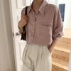 Camisa Lehu Estilo Coreano High-End Tencel Não Retornável Feminina Nova Lapela Roupa de Trabalho Versátil Top Solto 6165