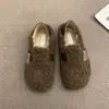 Zapatos mullidos para mujer para uso exterior, elegantes mocasines slip-on estilo hada nuevos para otoño e invierno 2026, zapatos de algodón peludo de suela plana para mujer