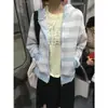 Moletom com capuz fofo e fresco estilo japonês, jaqueta de moletom tricotada, listrado moderno streetwear