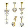 Nuevo Set de 5 Piezas de Amazon de Anillos para Ombligo con Circonita en Forma de Corazón, Tornillos de Acero Inoxidable para Piercing de Ombligo, Anillos para Ombligo de Mariposa y Corazón