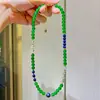 Colar de Design com Cristais Transparentes de Alta Qualidade, Crisoprásio Verde Imperial, Lápis Lazúli e Cristal Branco - Corrente para Clavícula
