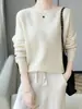 Suéter gola redonda simples cor sólida ponto osmanthus feminino outono e inverno novo solto casual para o trabalho malha totalmente em lã manga longa