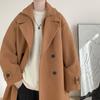 Abrigo de Lana de Doble Cuello de Dos Piezas Falso para Hombre de Largo Medio Otoño e Invierno Grueso Marca de Moda Talla Extra Suelto Sobre la Rodilla Abrigo de Lana