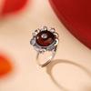 Joyería Yuebao Plata Esterlina S925 Ámbar Ágata de Sangre Vintage Envejecido Nuevo Estilo Chino Hoja de Loto Vaina de Loto Carpa Hebilla de la Paz Anillo