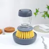 Escova de Limpeza para Panelas de Cozinha, Escova de Limpeza Doméstica, Escova Preguiçosa de Pressão Vertical para Lavar Louça, Escova de Panela com Adição de Líquido, Escova do Fabricante