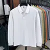 Camiseta masculina de manga longa com barra fenda, algodão mercerizado, novo estilo outono 2026, gola de abas, polo masculino casual