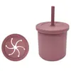Taza de Silicona para Snacks Infantil Transfronteriza con Doble Asa, Asa, Popote Recto Curvo, Anticaídas, Suave, Taza de Agua Creativa, Taza con Popote