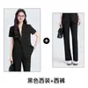 Conjunto de Dos Piezas para Mujer: Blazer Gris de Manga Corta con Cuello Pequeño de Traje y Pantalones de Traje para Verano, Viajes de Negocios, Venta al por Mayor Transfronteriza, Ropa de Trabajo