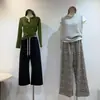 [Estampado de Leopardo Niebla] Pantalones casuales para mujer para otoño, con corte relajado, cintura con cordón, cintura elástica, diseño de pierna ancha holgada y estilo hasta el suelo