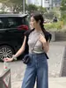 Chaleco de Punto sin Mangas Negro para Mujer Verano Nuevo Estilo Coreano Ajustado Adelgazante Color Sólido Ropa Exterior Top Camisola sin Espalda