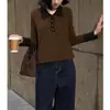 Polo de Manga Larga de Color Contrastante Ropa de Punto Casual para Mujer 2026 Nuevo Estilo de Principios de Primavera Ajuste Delgado y Versátil Top de Moda