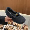 Zapatos Mary Jane de Lana Gris Estilo Tweed para Mujer 2025 Otoño e Invierno Nuevos Zapatos de Peluche de una Sola Pierna Estilo Coreano