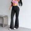 Calça de yoga feminina de cintura alta com leve boca de sino, efeito de levantar o bumbum e fenda na barra, calça longa esportiva transfronteiriça, bumbum de pêssego, calça flare de ginástica com sensação de pele nua