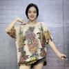 Blusa de Tricô Solta Estilo Coreano com Recortes e Cravejada de Diamantes para Mulheres, Manga Média de Seda Gelo para o Verão, Estilo Ocidental, para Jovens e Mães