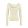 Camiseta cuadrada de moda y versátil para mujer, diseño de principios de otoño, top ajustado de manga larga con cuello en U