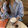 2026 Nueva Camisa Azul Holgada Estilo Coreano para Mujer, Camisa de Diseñador Estilo Hong Kong, Top de Verano Retro