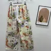 Calça de Pijama de Seda de Algodão para Mulheres, Estilo Fino para Primavera e Verão, Tamanho Grande, Caimento Solto, Calça de Perna Larga de Algodão Artificial, Pode Ser Usada Fora de Casa, Versátil, Cintura Alta, Leve