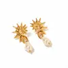 Pendientes Yingtai de Acero Inoxidable y Acero de Titanio Estilo Océano Ins Europeo y Americano Perla de Imitación Elegantes Pulidos Chapado al Vacío Oro de 18K para Mujer