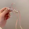 Elegante Pasador de Pelo con Lazo Estilo Coreano con Cinta y Pinza de Pato de Cristal, Dulce Pinza Superior para la Parte Trasera de la Cabeza para Peinados Semirecogidos