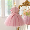 Vestido infantil da Amazon, de renda, sem mangas, com enfeites florais tridimensionais, uma saia volumosa, adequado para apresentações, bailes, daminhas de honra e um estilo de princesa doce