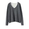 Tricô Casual Solto de Caxemira Japonês e Coreano para Mulheres no Outono e Inverno Roupa de Férias Tricô de Caxemira Duas Peças Color Block Tricô Camisa Base para Usar por Baixo
