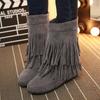 Uma geração de botas femininas de cano alto com cabeça redonda, moda, camurça fosca, franjas duplas, cano alto, botas da moda JGB2022N011017