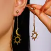 Pendientes Asimétricos de Sol y Luna de Lujo Ligero Transfronterizos Europeos y Americanos para Mujer, Accesorios para Orejas con Borlas, Pulsera Simple y de Alta Gama de Sol y Luna