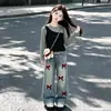 Conjunto de Dos Piezas de Jeans con Top de Manga Larga Casual de Otoño e Invierno, Nuevo Diseño con Sentido de Moda, Personalidad