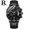 Reloj de hombre Ruizhiyuan con hebilla de mariposa y correa de malla de acero, luminoso, de cuarzo, con tres esferas y seis agujas.