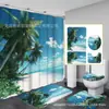 Comercio Exterior Fuente Transfronteriza Fabricante Cortina de Ducha Estampada Paisaje Juego de Cortina de Ducha Impermeable Antideslizante de Cuatro Piezas para Baño Personalizado