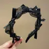 Diadema de lunares con lazo estilo coreano y japonés para mujer, moderno accesorio para el cabello de malla de encaje, simple accesorio para el cabello retro de corona alta negra
