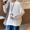 Rede de Pesca Vazada Tricotada Marca de Moda Masculina Primavera e Outono Grade de Casal Blusa com Detalhes Mergulhados Jaqueta Suéter Tecida de Alta Qualidade