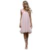Bai Fen Zhi Yi Amazon Transfronterizo Verano Día de San Valentín Europeo y Americano Vestido de Gasa Holgado con Cuello en V Color Sólido