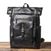 Mochila masculina de couro legítimo Amazon, nova, com camada de cabeça, de couro bovino, casual, para viagem, grande capacidade, para computador