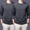 [Envío Rápido] Camiseta de Manga Larga para Hombre, Ropa Interior de Otoño para Hombre, Corte Holgado, Capa Base Elástica, Camiseta Estampada para Hombre