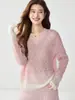 Suéter de Cashmere Feminino Céu Estrelado Degradê Gola V Camada Interna Malha Quente Moda Casual Elegante Amigo da Pele Camada Base Tricô