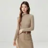 Suéter de Cachemira 100% Nuevo para Mujer Otoño e Invierno Cuello Medio Alto Color Sólido Canalé Ajustado Manga Larga Capa Base de Cachemira